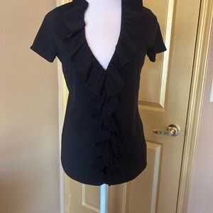 Ralph Lauren black Ruffled V-Neck Short Sleeve Top